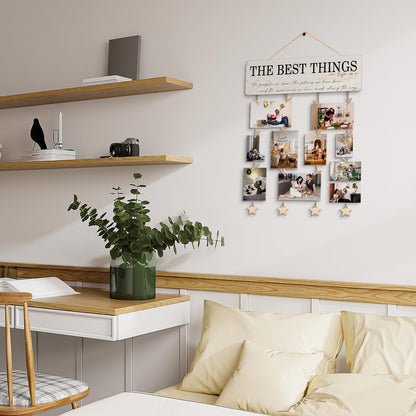 NaZaUK Family Picture Photo Display Board Collage Photo Hanging Display, Picture Board Wood Rustic Frames, Hanging Photo Display with Clips, Home Bedroom Wall Decor, The Best Things in Life are the People We Love