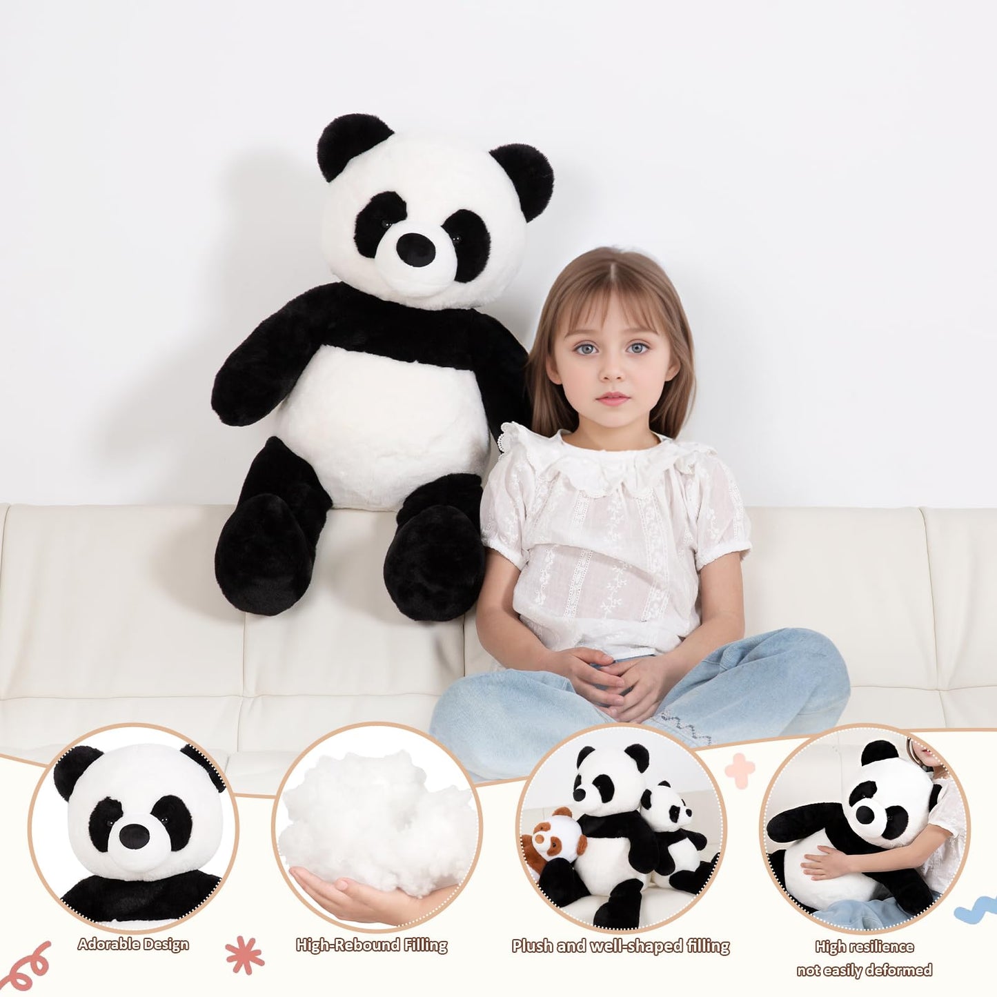 FFxiong 24" Giant Panda Bear Stuffed Animal Plush Toy Cute Soft Body Panda Pillow Kawaii Big Doll, Gift for Kids Boy Girl Birthday Valentines Christmas