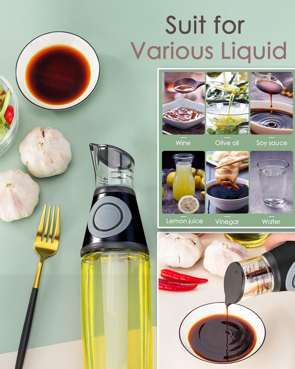 17oz Oil Dispenser Bottle, Olive Oil Dispenser Oil Sprayer, Clear Glass Refillable Oil and Vinegar Dispenser Bottle