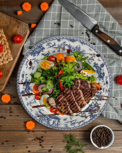 W&S CLASSICS Classic French Luxury Round Dinner Plates | 10.5 Inches Colorful Ceramic Flat Plates – Set of 6| Large Serving Plates for Party | Dishes for Appetizer, Salad, Desert, Steak (Blue)