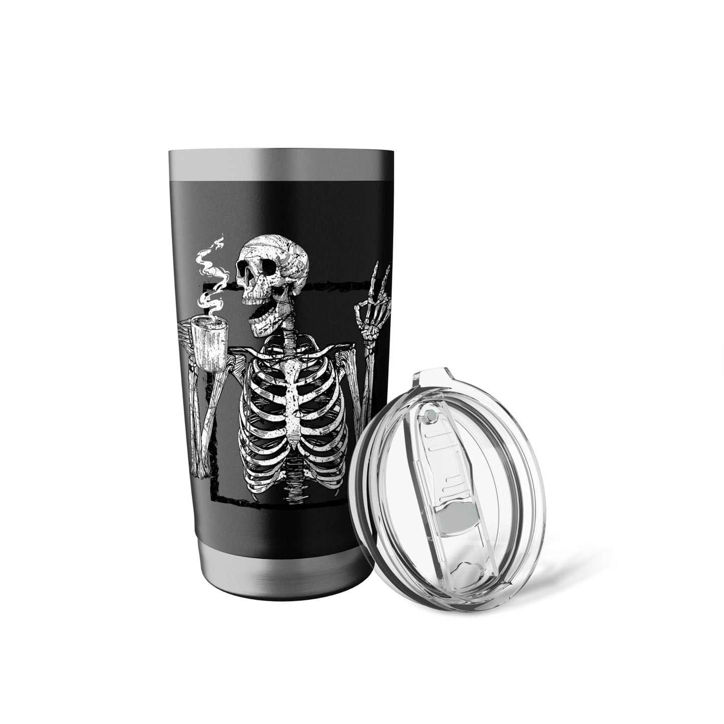 Skeleton Drinking Coffee Gothic Peace Sign Halloween Grunge Stainless Steel Insulated Tumbler