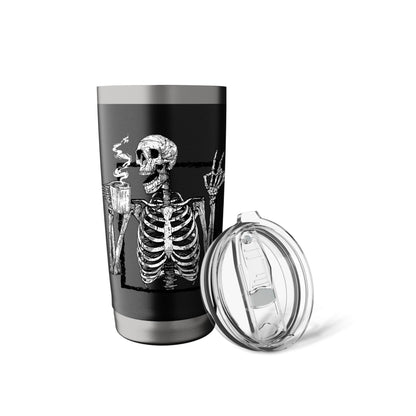 Skeleton Drinking Coffee Gothic Peace Sign Halloween Grunge Stainless Steel Insulated Tumbler