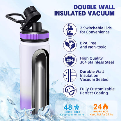 CoolSub Sublimation Sports Water Bottle Blanks, 20oz Sublimation Tumblers Double Wall Stainless Steel Sublimation Cups with Wide Mouth Lid and Straw 6 Packs Purple