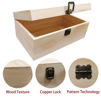 YXFZPAN Natural Wooden Craft Box with Hinged Lid - Large 9.2"x5.5"x3.9" Reusable DIY Jewelry & Gift Box for Home, Art Supplies, and Hobby Organization, Unfinished Unpainted Wood Box