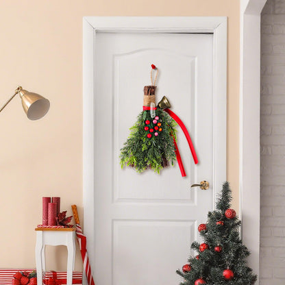 Jenaai 2 Pcs Yule Decorative Broom 6.7 Inch Pagan Christmas Decor Mini Witch Broom Handmade Pagan Broomstick with Crystal Holly Berry Jingle Bell Xmas Hanging Decor for Altar Door Protection Gift