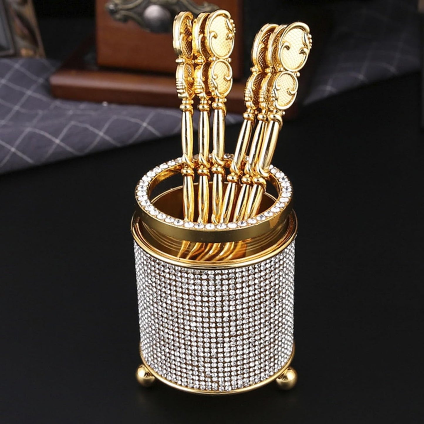 Coffee Spoons Set - 6Pcs Gold Espresso Spoons with Holder, Mini Teaspoons for Coffee, Ice Cream, Dessert