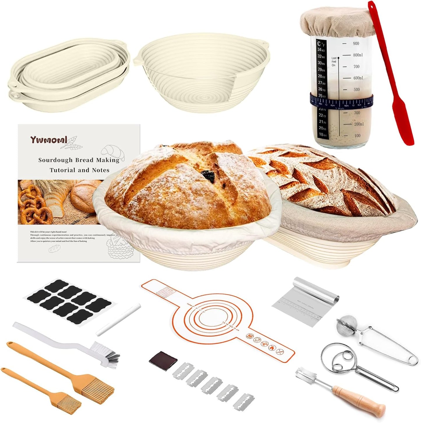 26PCS (34OZ), Set 2 Sourdough Starter Kit, Sourdough Bread Baking Supplies, Including a Sourdough Starter Jar Silicone