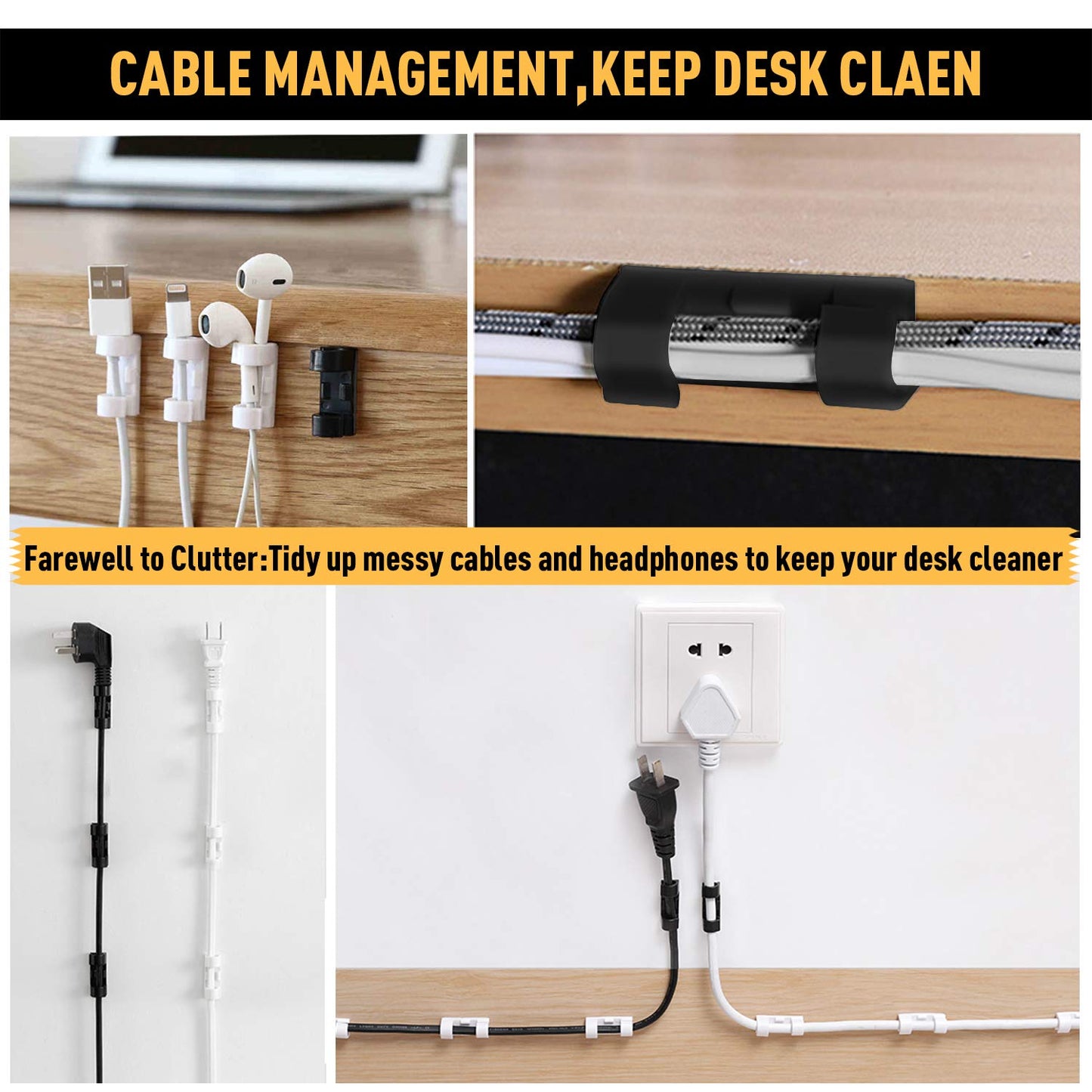 Cable Clips with Strong Self-Adhesive, XIAOXI Cord Organizer Cable Management Organizing Cords Wire for Car, Home and Office - 20 Pcs (White)