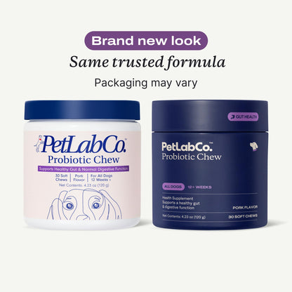 PetLab Co. Probiotics for Dogs, Support Gut Health, Occasional Diarrhea, Digestive Health & Seasonal Allergies - Pork Flavor - 30 Soft Chews - Packaging May Vary
