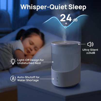 2.5L 25H Clarston Humidifiers for Bedroom, Cool Mist Humidifier with Essential Oils Diffuser and Nightlight, Top Fill