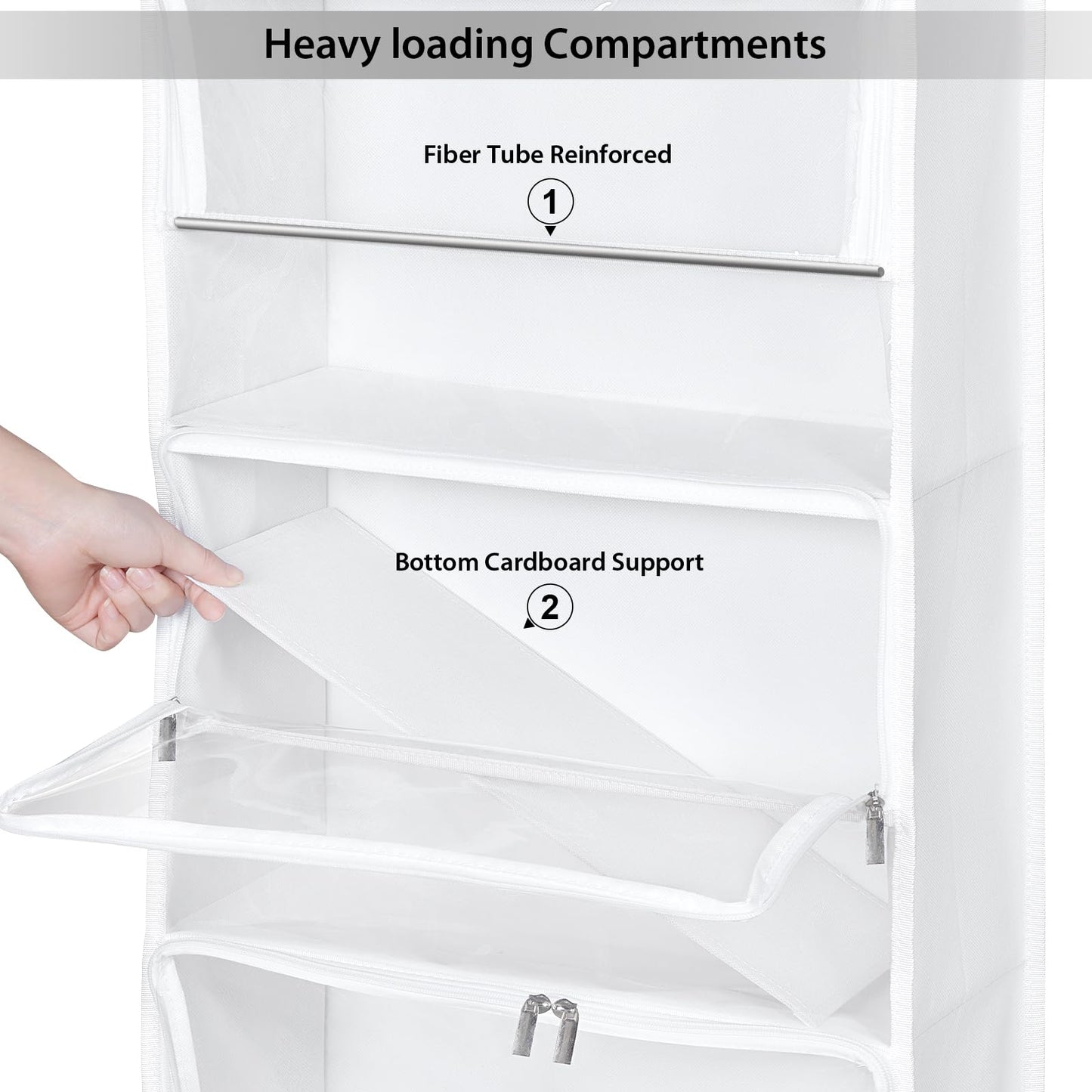 Univivi Hanging Yarn Storage Organizer with 6 Zipper Closure Compartments, Large Capacity Knitting Organizer Storage, Over the Door Hanging Yarn Holder for Knitting Needles, Crochet Hooks(Clear White)