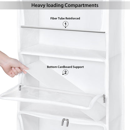 Univivi Hanging Yarn Storage Organizer with 6 Zipper Closure Compartments, Large Capacity Knitting Organizer Storage, Over the Door Hanging Yarn Holder for Knitting Needles, Crochet Hooks(Clear White)