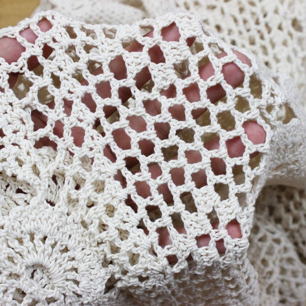 14x48 inch KEPSWET Cotton Handmade Crochet Lace Oval Table Runner Dresser Console Coffee Table TV Stand Decor Beige