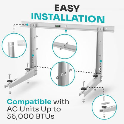 Heavy-Duty Outdoor Mini Split Wall Mount Bracket 9000 - 36000 BTU | Weatherproof Mini Split Mounting Bracket | Includes Drill Bit & Anti-Vibration Pads | Max 550lb Capacity