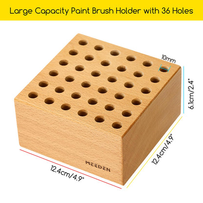 MEEDEN 2Pcs Beechwood Pencil and Brush Holders: 36 Holes Paint Brush Storage Organizer & Holder Rack - Wood Block Pencil Holder for Paintbrushes, Pens and Art Tools - Paint Brush Holder Display Stand