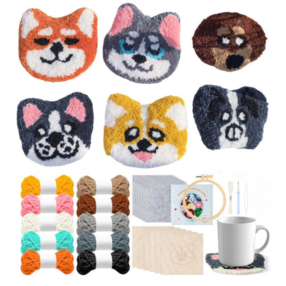Avtytsda 6PCS Punch Needle Coaster Kit,Easy Punch Needle DIY Embroidery Set with Tools, Yarns, Hoop, Instructions Easy for Beginners, Kids, Adults, Handmade Gift and Decoration (Cute Dog)
