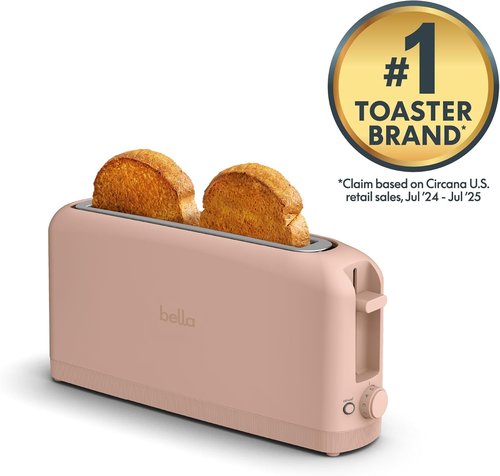 Bella 2 Slice Slim Toaster - 6 Shade Settings with Reheat & Cancel Buttons | 10” Long Slot, Anti-Jam, 900W, Blossom