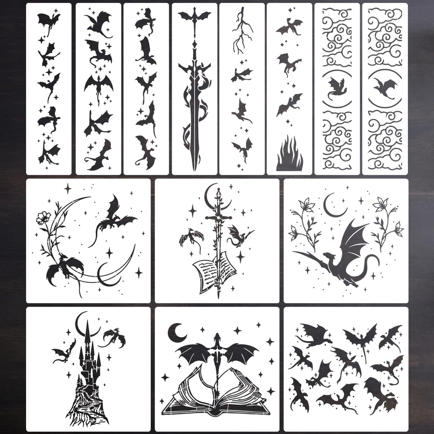 Dragon Border Stencils for Painting Book Edge Stencil Templates Reusable Stencils for Painting on Wood Book Canvas T-Shirts
