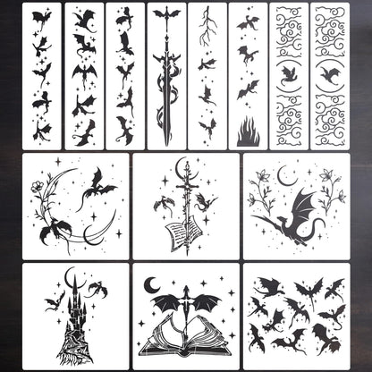 Dragon Border Stencils for Painting Book Edge Stencil Templates Reusable Stencils for Painting on Wood Book Canvas T-Shirts