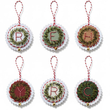 TenDawn Personalized Christmas Embroidery Ornament Kit, Set of 6 DIY Wreath Decorations with Customizable Letters – Handmade Holiday Ornaments for Tree & Gift – Rustic Christmas Decor