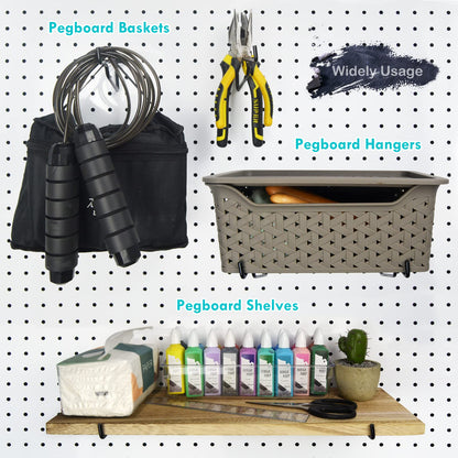 Pegboard Shelf Hooks, 4 Pack Metal Utility Hook Set, 1/4 inch Peg Board Organizer Accessories, Shelves and Baskets Brackets, Display and Storage Rack for Garage Art Craft Room Office (Black, 6")