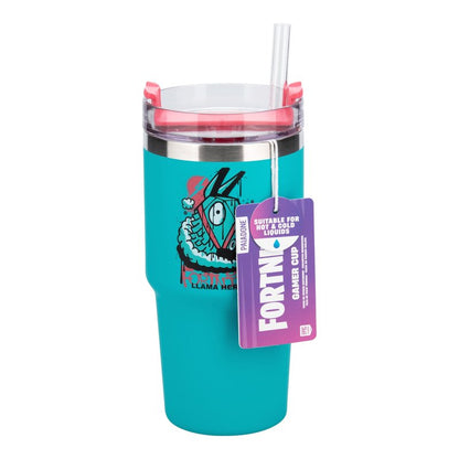 Paladone Fortnite 600ml Blue Insulated Gamer Cup and Straw, Officially Licensed Tumbler Water Bottle for Hot and Cold Drinks, Tea, Coffee