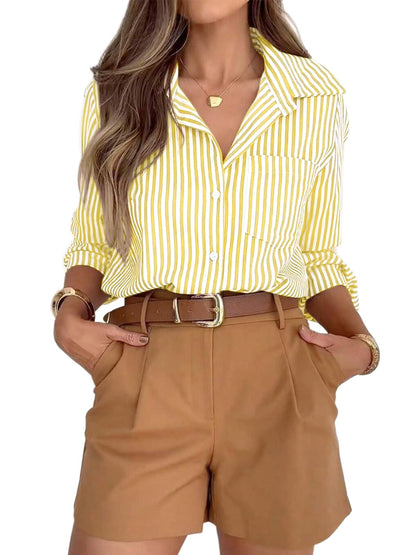 siliteelon Striped Button Down Shirts for Women Dress Shirts Long Sleeve Casual Collared Office Work Shirt with Pocket