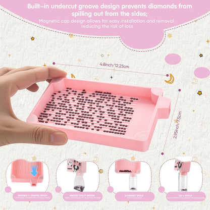 Diamond Painting Tray with Built-in Magnetic Cap and Lid for Easy Access and Storage. The Bead Tray Prevents Beads from Getting Stuck, Meeting the Daily Needs of Diamond Painting Enthusiasts. (Pink)