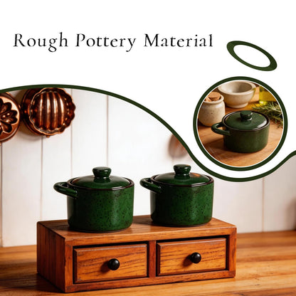 Salt Cellar With Spoon, Rustic Ceramic Salt Cellar With Wooden Spoon, Kitchen Seasoning Storage Jar