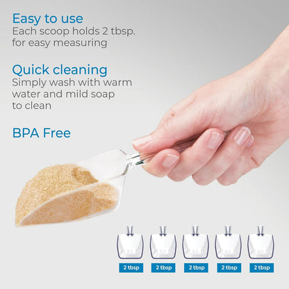 iDesign BPA-Free Plastic Multi-Purpose Measuring Scoops, 2 Tablespoon, Clear (Set of 5)