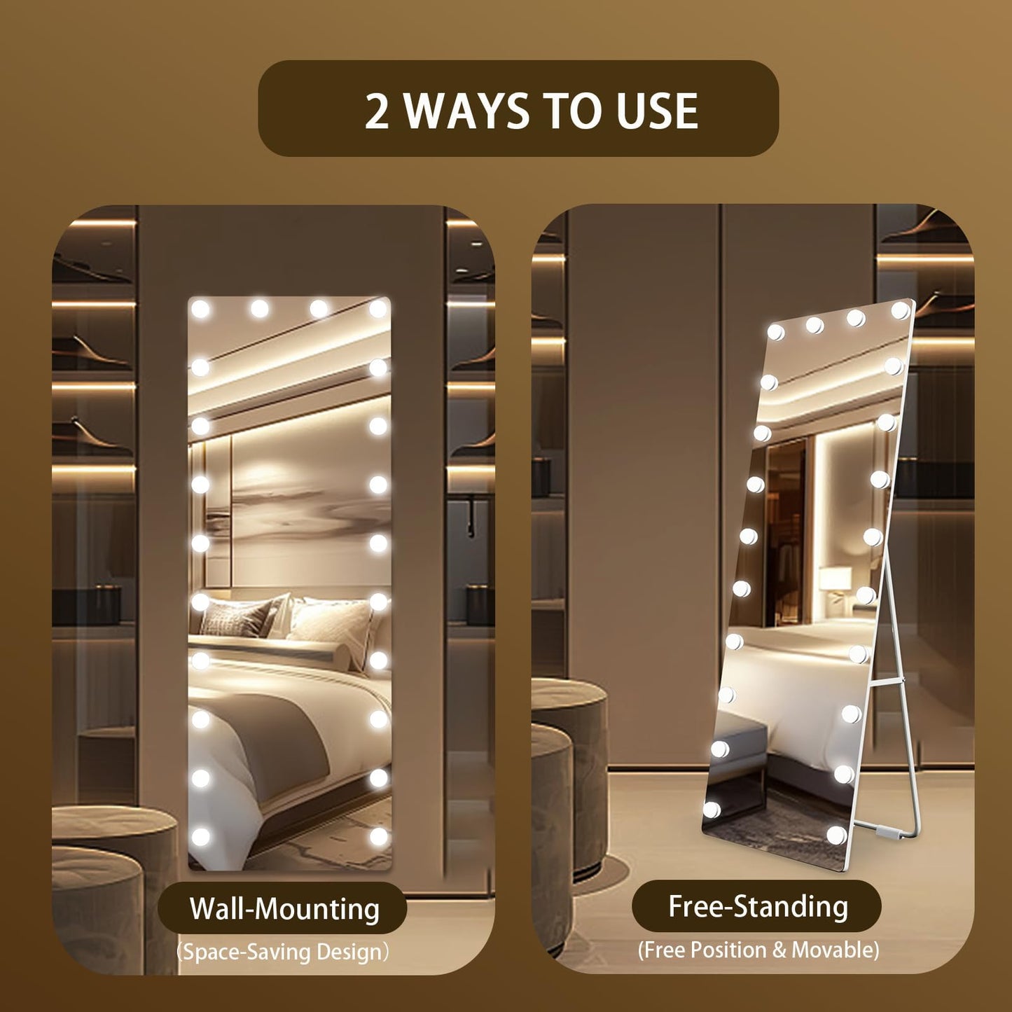 Kosmonia 66x22 Hollywood Full Length Mirror with Light, 22 Dimmable Bulbs & 3 Color Smart Touch Control, Distortion Free, Tempered Glass, Safe Full Body Mirrors with Stand