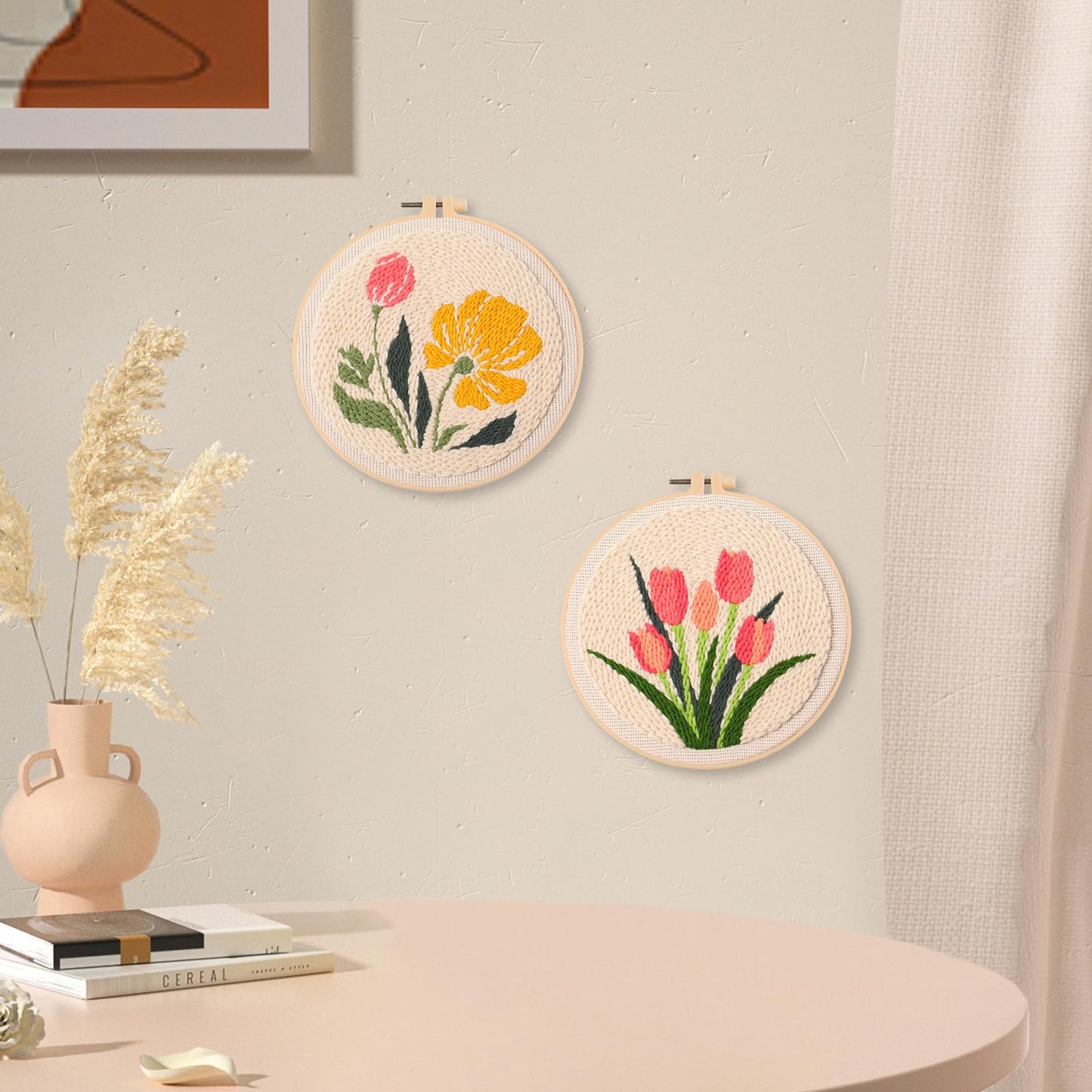 BATHRINS 2PCS Embroidery Punch Needle Kit Beginners Cross Stitch Kits Creative Easy Floral Pattern Hand Crafts with Hoop,Needle,Threads Mothers Day Gifts Crafts & Home Decor
