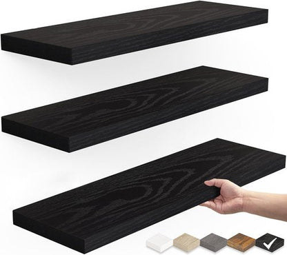 BAYKA Floating Wall Shelves - Set of 3 | Stylish Black Design - 15.7 Inches Each