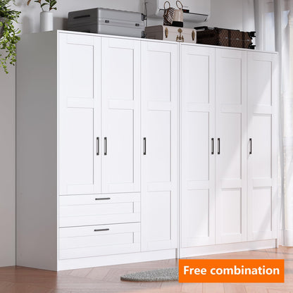 Fenghua Lizhi 3 Doors Wooden Wardrobe Closet Armoire, White Storage Cabinet for Hanging Clothes, Bedroom Large Capacity Freestanding Armoire,Wood Wardrobe Combination with Shelves