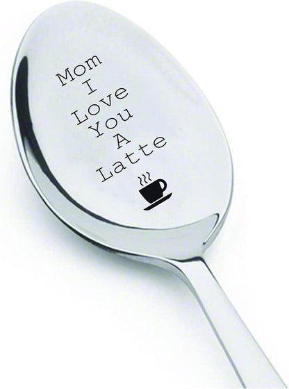 Mom I Love You a Latte Spoon Gift with "Cup" Sign Engraved - Birthday Gifts for Mom, Women, Mothers Day