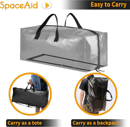 SpaceAid Heavy Duty Moving Bags - Extra Large Storage Totes with Backpack Straps & Strong Handles | Black (4 Pack)