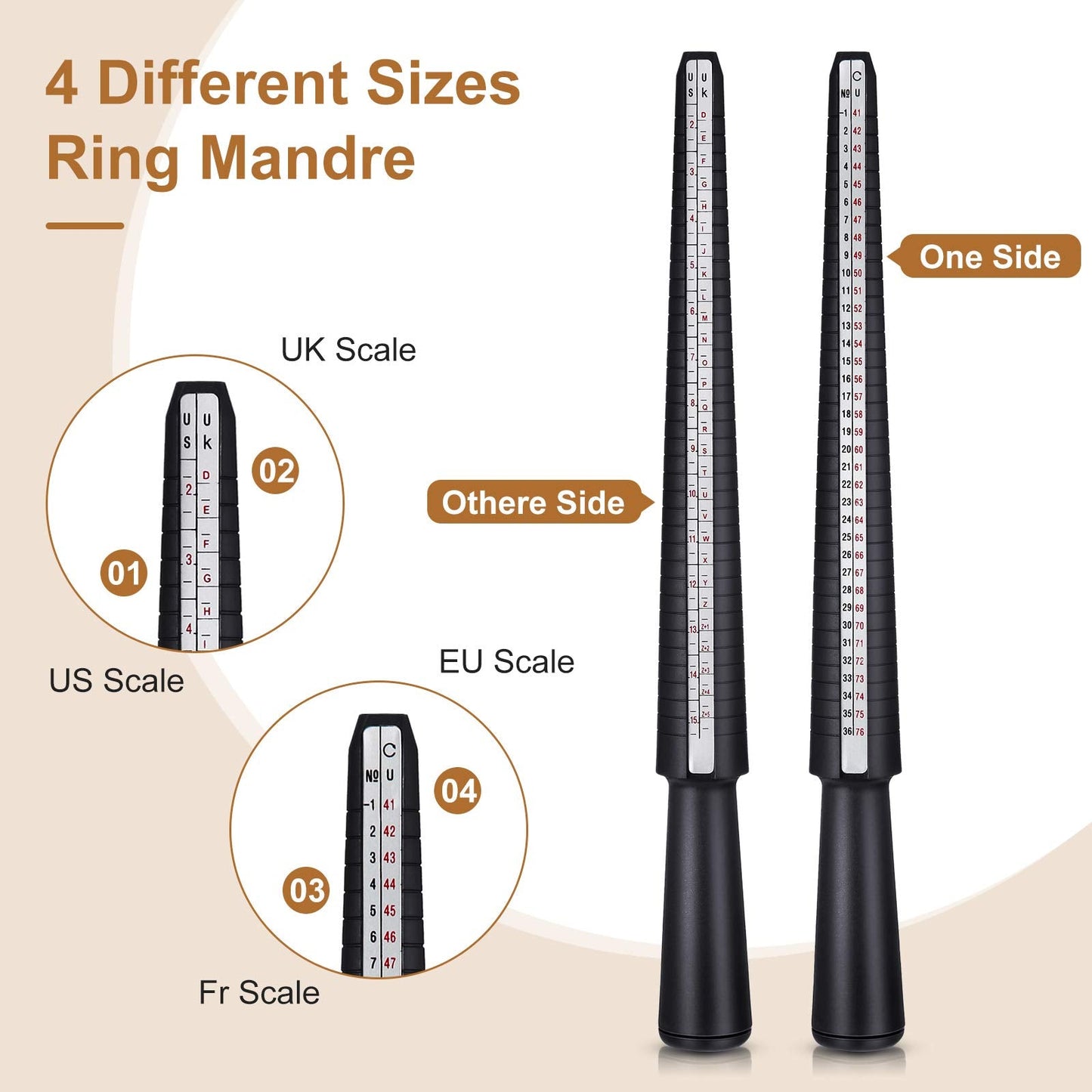 11 Pieces Metal Us UK Ring Mandrel Set, Size 1-13 with Half Size Ring Sizer Gauge Jewelry Mandrel Jewelry Hammer Adjuster Polishing Cloth Polishing Stick Polished Agate Knife Measuring Tool(Black)