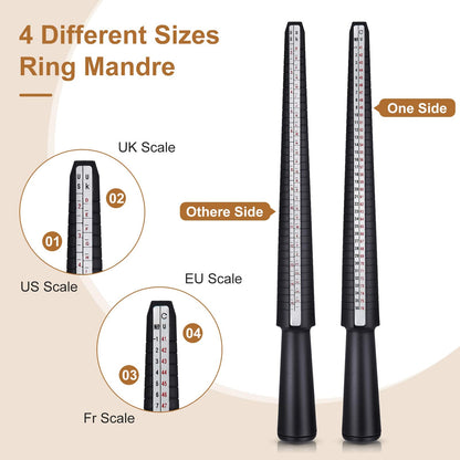 11 Pieces Metal Us UK Ring Mandrel Set, Size 1-13 with Half Size Ring Sizer Gauge Jewelry Mandrel Jewelry Hammer Adjuster Polishing Cloth Polishing Stick Polished Agate Knife Measuring Tool(Black)
