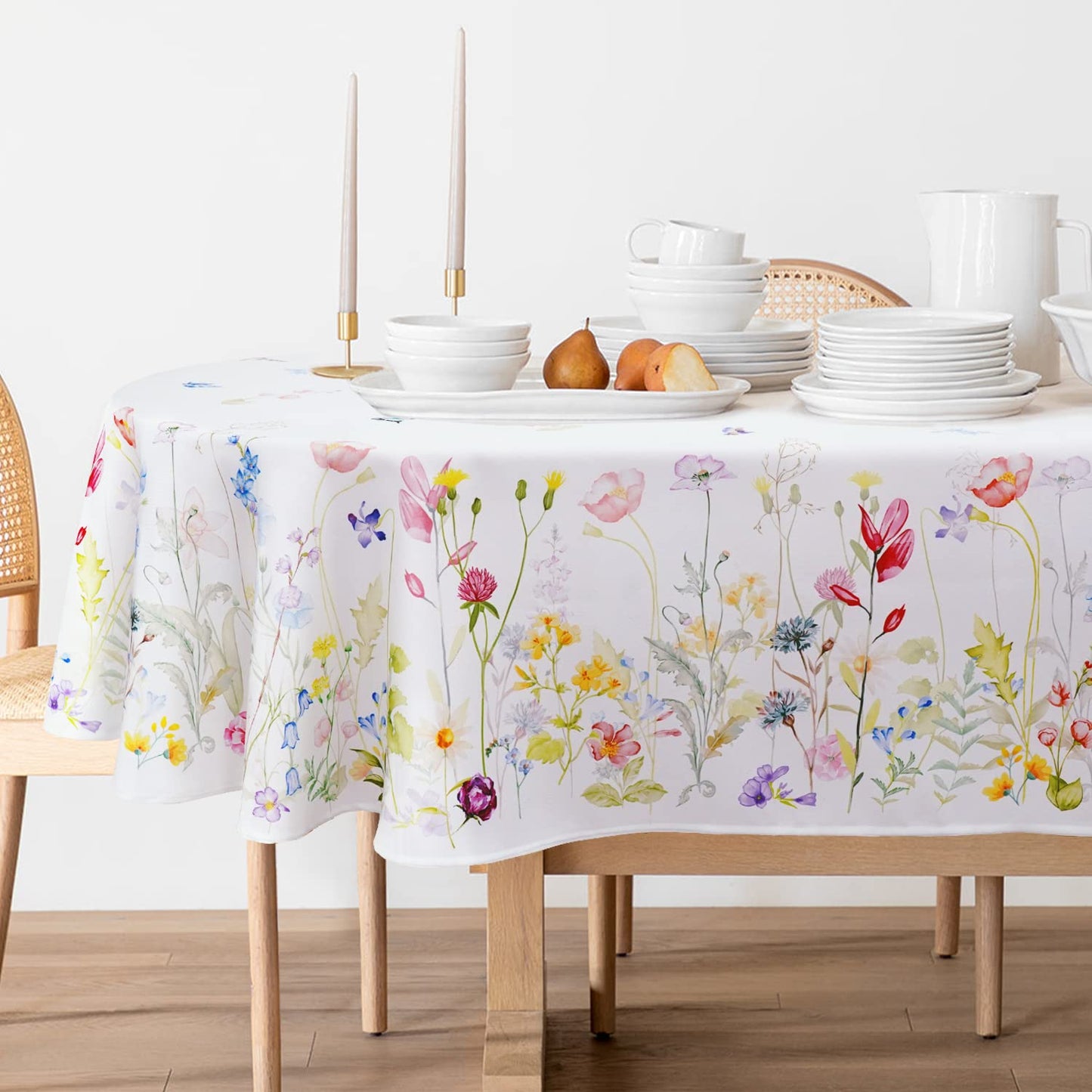 Bnejvif Spring Floral Oval Tablecloth - Waterproof Wrinkle Free Durable Fabric for Spring Summer Tables, Flower Print 54 X 72 Inch