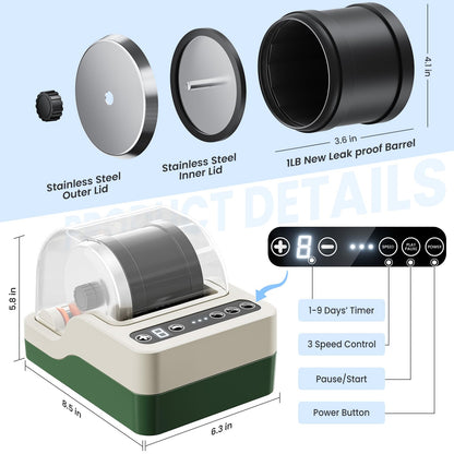 Flooyes Ultra Quiet Rock Tumbler Kit, Rock Polisher with Noise Reduction Cover for Kids, Adults & Rock Collector, 3-Speed Motor & 9-Day Timer, Great STEM Science Kit Gift for Age 8+, Boys Girls Toys