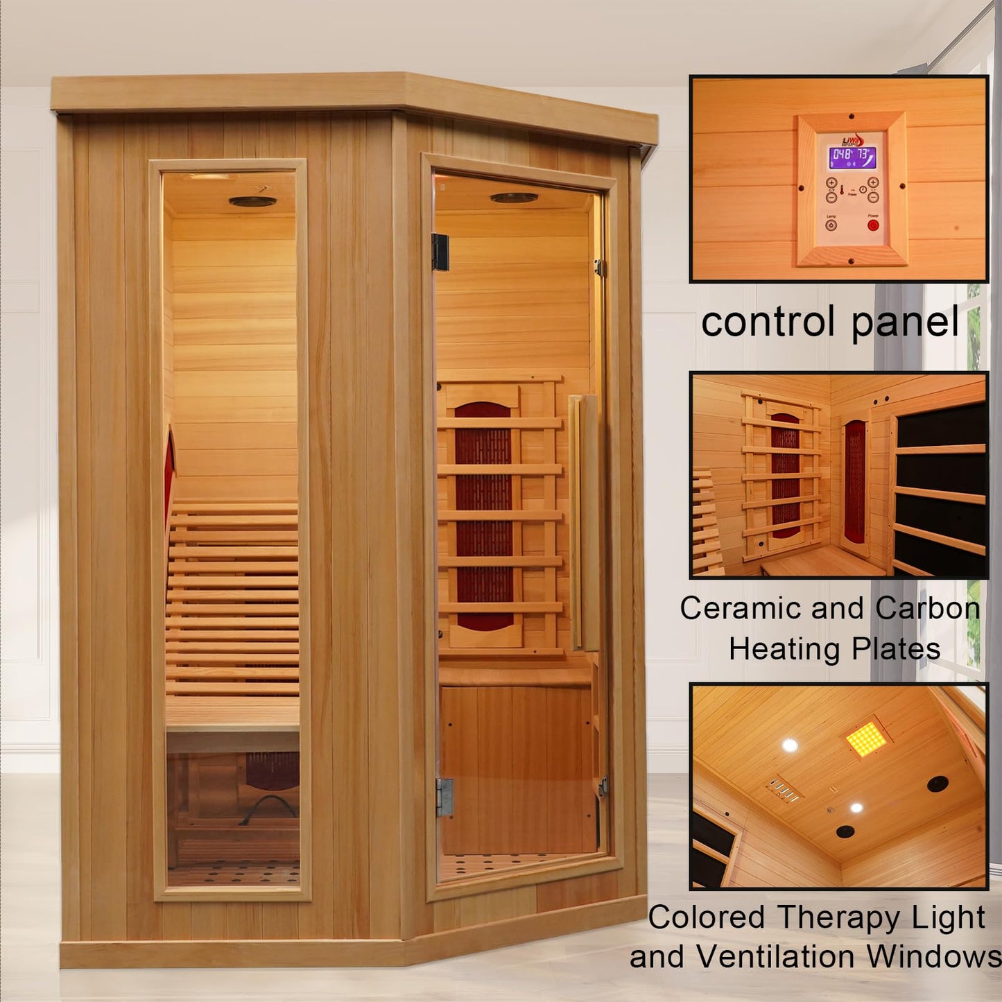 Smartmak Far Infrared Single Recliner Wooden Sauna,Home Indoor Canadian Hemlock Wooden Sauna,with 6 Heaters,Oxygen Bar,LED Controller,Bluetooth,Color Therapy Light(220V, 2300W)