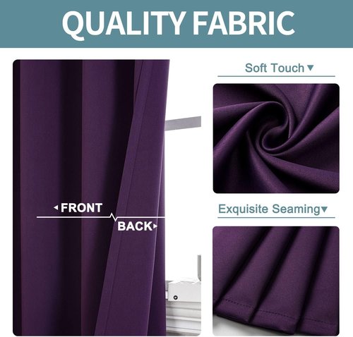 ChrisDowa Grommet Blackout Curtains - Thermal Insulated Room Darkening Panels, Royal Purple, 42W x 84L