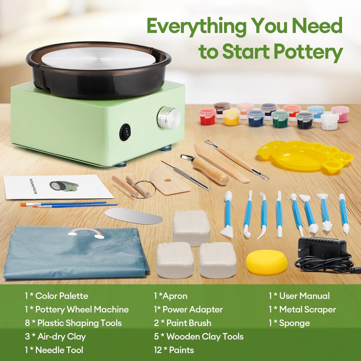 Pottery Wheel - Mini Pottery Wheel kit with 18PCS Pottery Tools, 6" Turntable Bidirectional Rotation Electric Ceramic Wheel, Birthday Christmas Gifts for Adults, Beginners, Teens