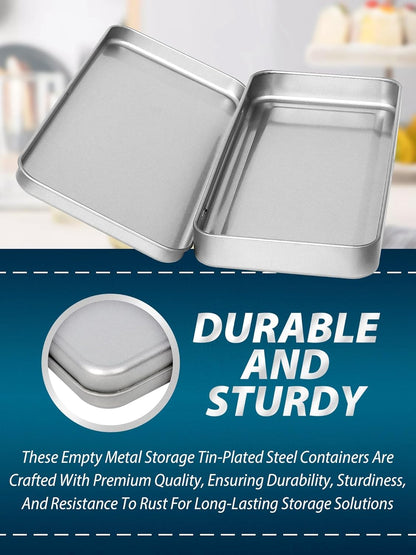 3 Pack Metal Tin Box with Lid, Rectangular Tins with Hinged Lid for Storage of Jewelry, Candies, and Crafts