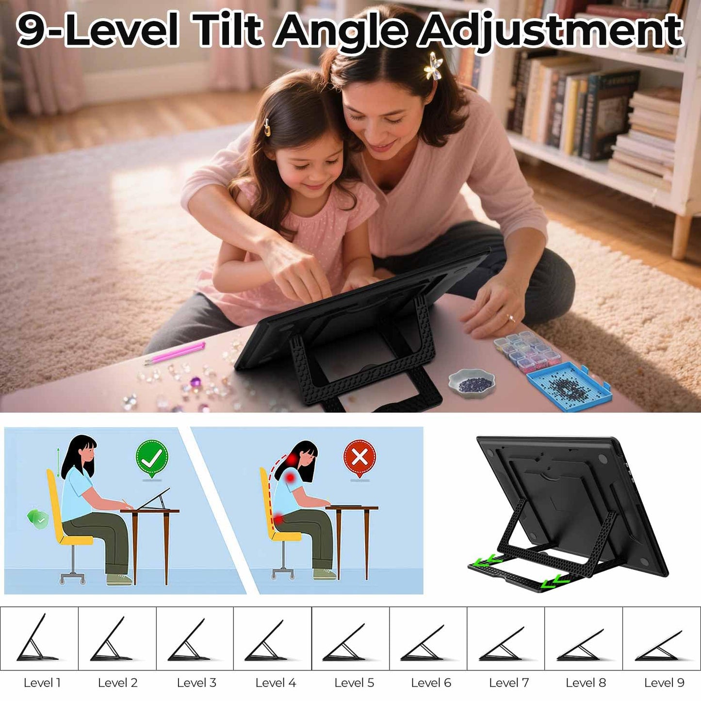 Heanolier Rechargeable A4 Light Board with Stand & Padded Case,7100Lux Bright Magnetic Light Pad with Side Buttons,Wireless Light Box for Tracing,LED Light Table for Diamond Painting,Sketching,Drawing