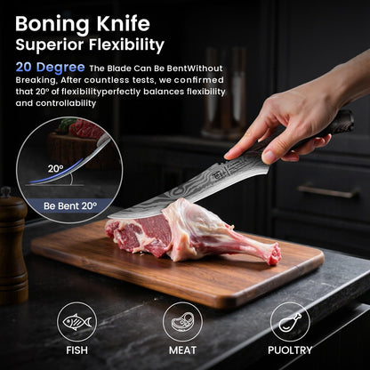 SYOKAMI Brisket Slicing Knife Set, Carving and Boning Knife for Meat & Turkey Cutting, Japanese Style High Carbon Steel Kitchen Knives Set For Home & BBQ, Wood Ergonomic Full Tang Handle, Ideal for Gift