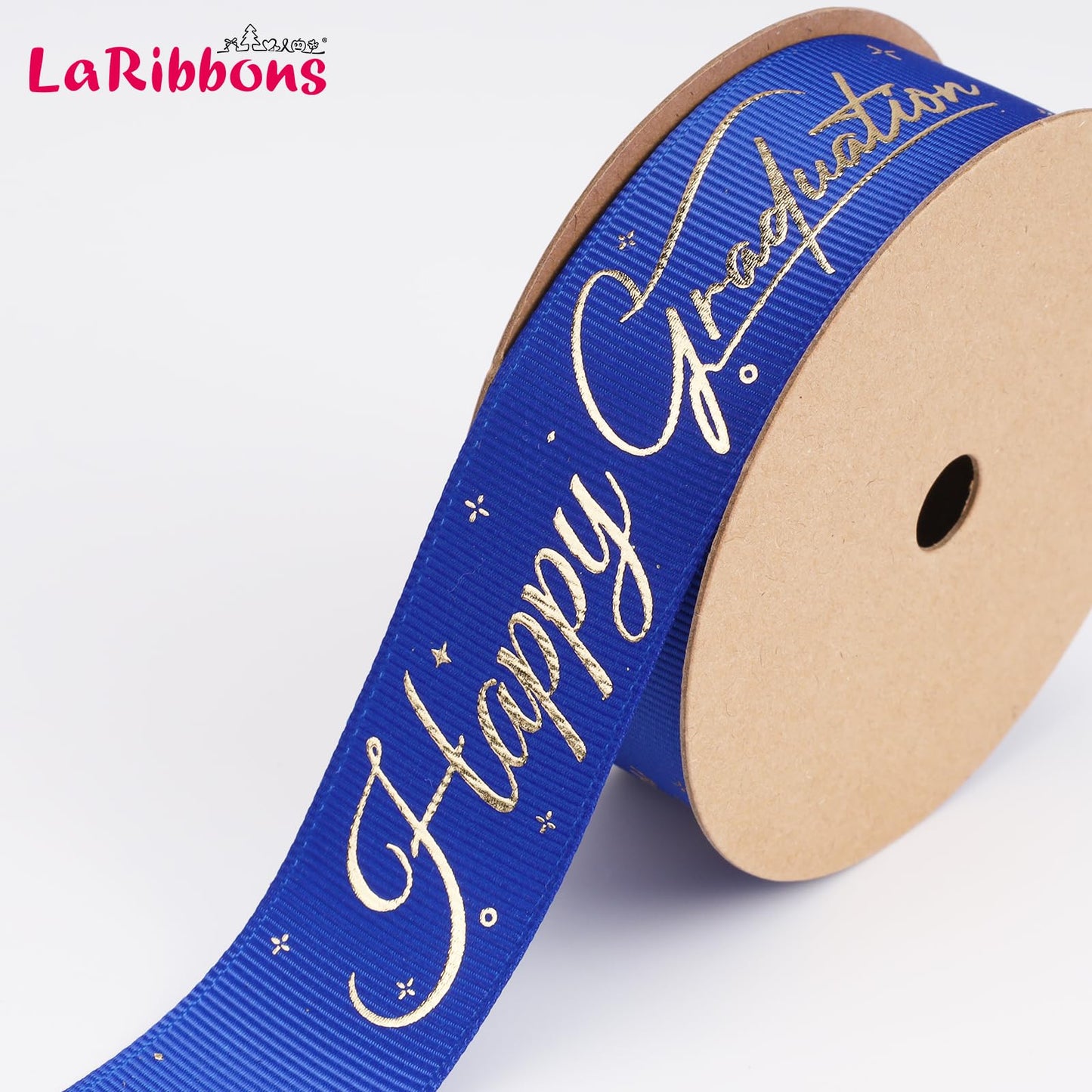 LaRibbons Graduation Ribbon 4 Rolls 1" and 3/8" 20 Yards TTL, Blue and White Gold Congrats Grad Satin Grosgrain Ribbon for Gift Wrapping Class of 2026 Grad Party Lei Making