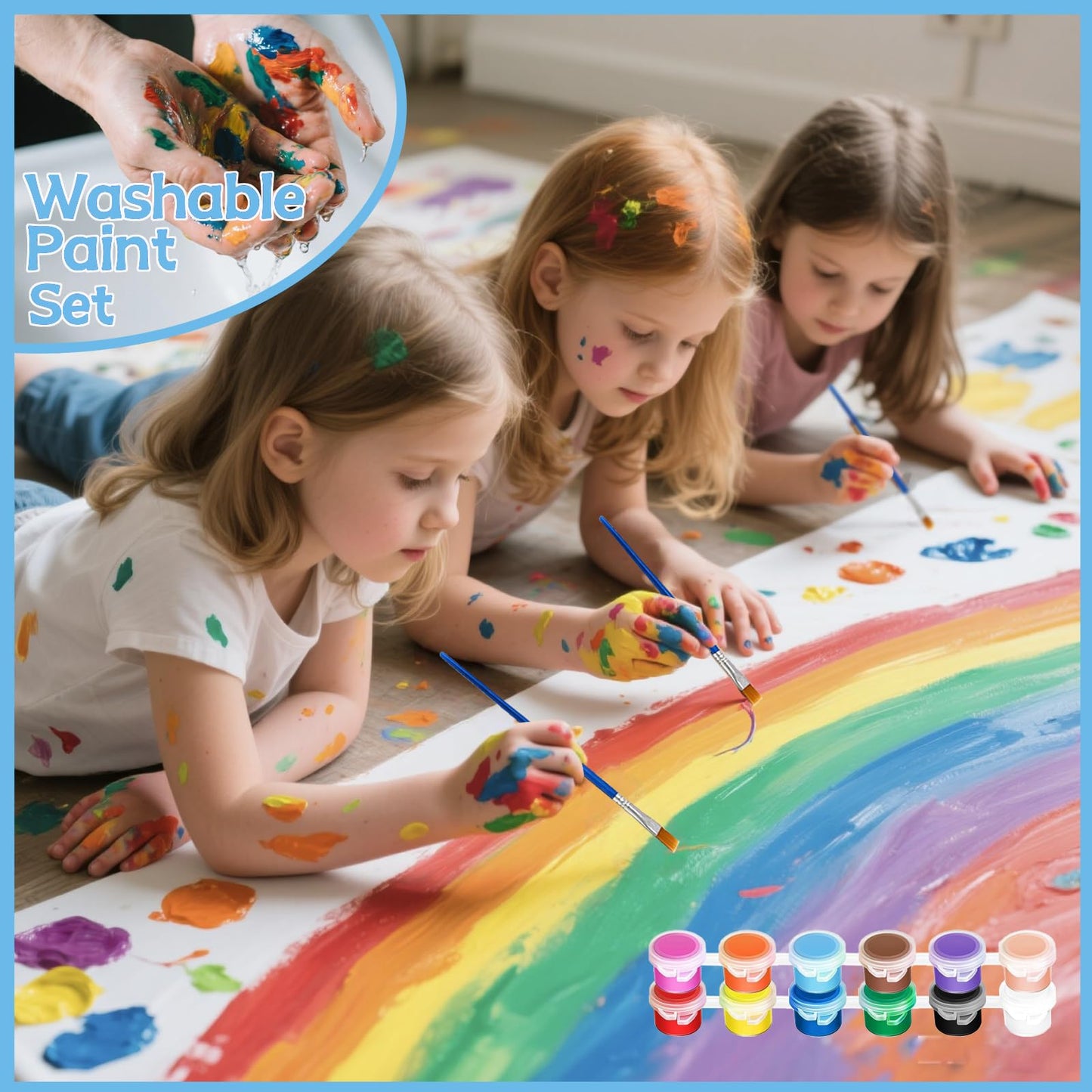 20 Pack Mini Acrylic Paint Set, 12 Colors Washable Paint Strips for Kids & Adults - Includes 40 Brushes (20 Flat + 20 Pointed), 280 PCS kids Paint Kits for Easter Eggs, Birthday, Classroom Party