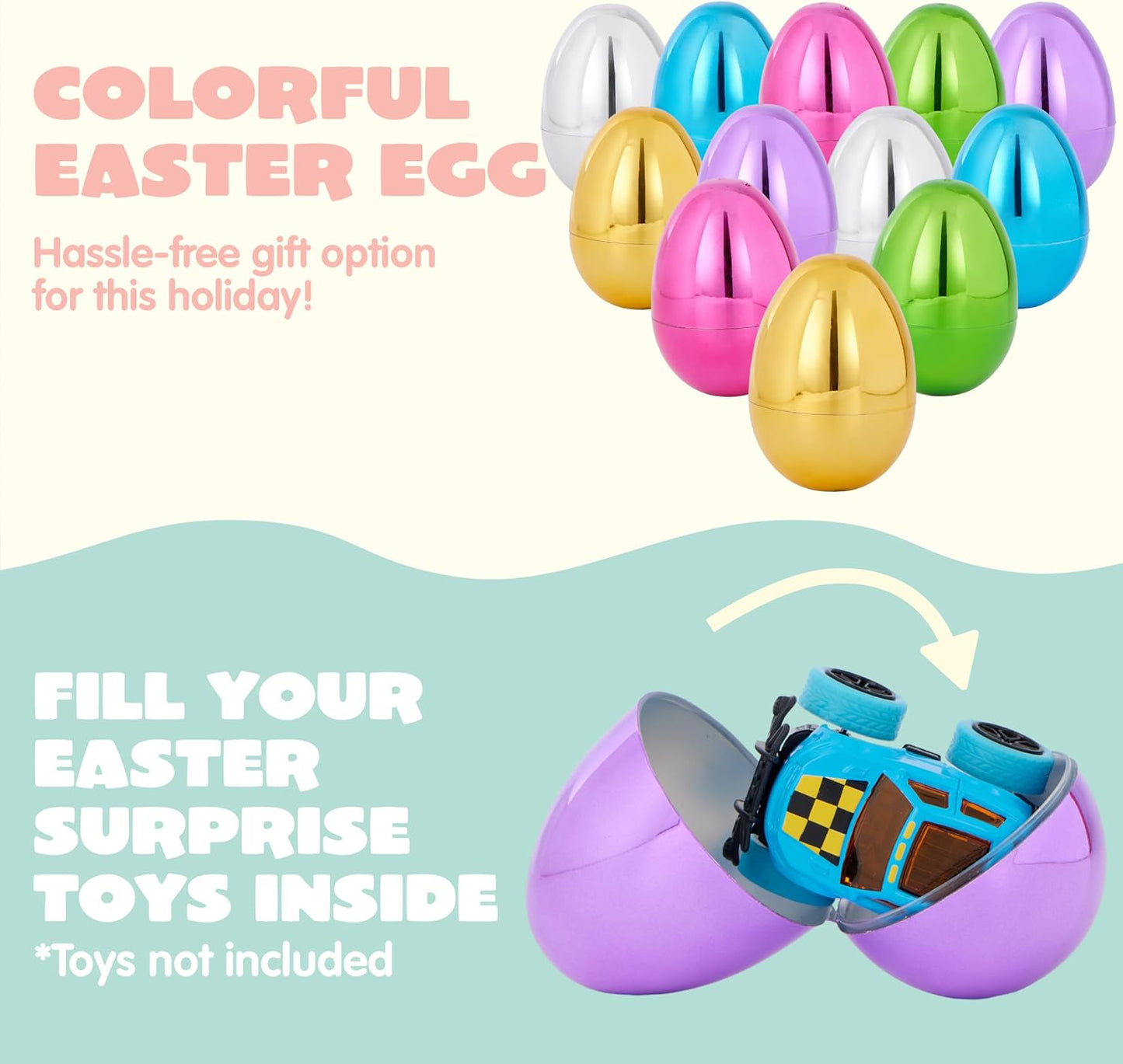 3.15" 24PCS JOYIN Metallic Easter Eggs, Shinny Plastic Eggs Colorful Bulks for Easter Hunt, Filling Treats, Easter