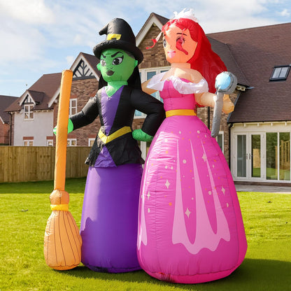 6FT Halloween Inflatable Witch Sisters with Magic Wand and Broom, Holiday Outdoor Blow Up Decorations Built-in LEDs for Halloween Party Supplies, Yard Indoor Garden Lawn Patio